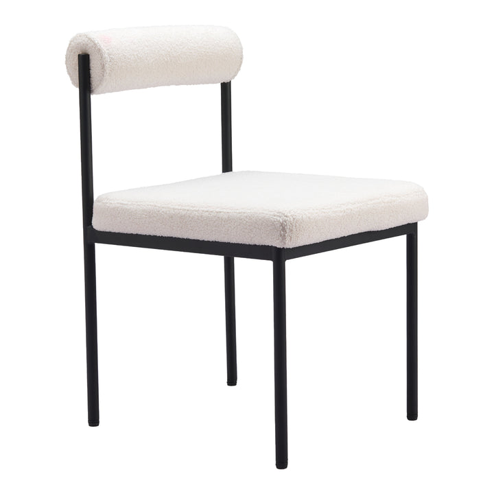 Livorno Dining Chair Ivory Plush Teddy Fabric Black Steel Frame Modern Design Image 1