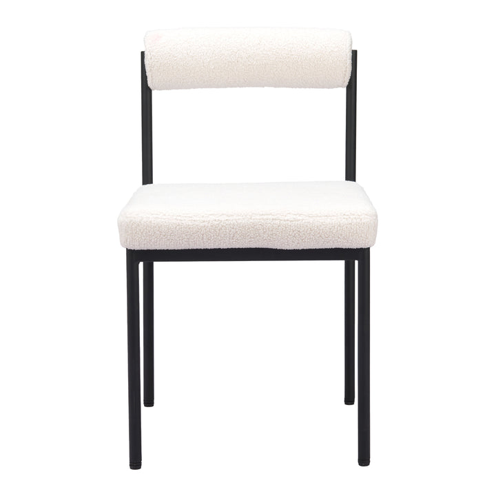 Livorno Dining Chair Ivory Plush Teddy Fabric Black Steel Frame Modern Design Image 3