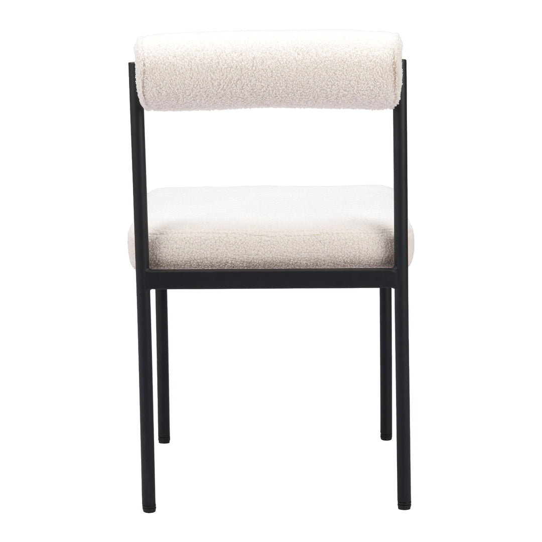 Livorno Dining Chair Ivory Plush Teddy Fabric Black Steel Frame Modern Design Image 4