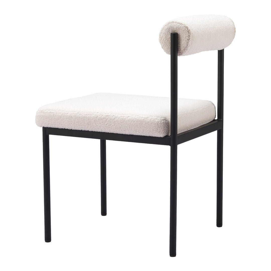 Livorno Dining Chair Ivory Plush Teddy Fabric Black Steel Frame Modern Design Image 5