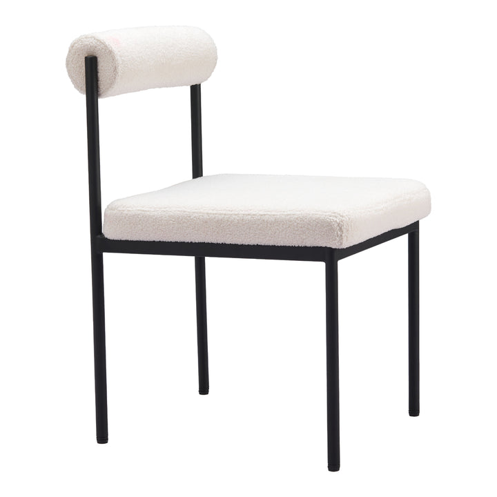 Livorno Dining Chair Ivory Plush Teddy Fabric Black Steel Frame Modern Design Image 6