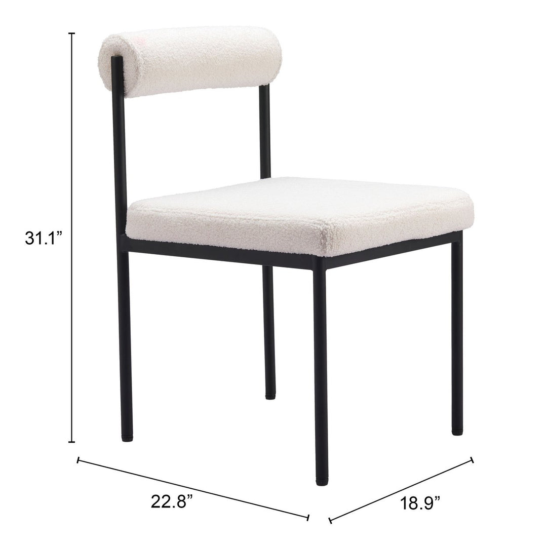 Livorno Dining Chair Ivory Plush Teddy Fabric Black Steel Frame Modern Design Image 8