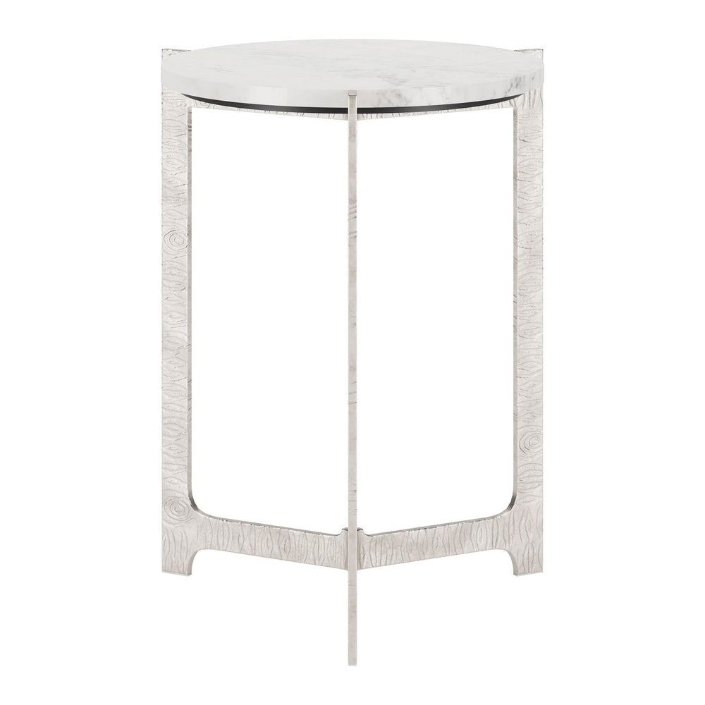 Barmas Side Table White Silver Marble Top Cast Aluminum Base Modern Furniture Image 2