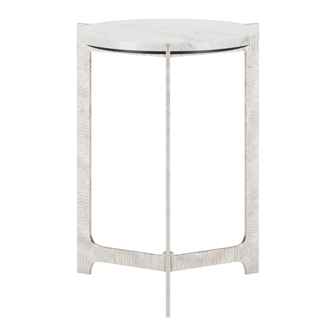 Barmas Side Table White Silver Marble Top Cast Aluminum Base Modern Furniture Image 2