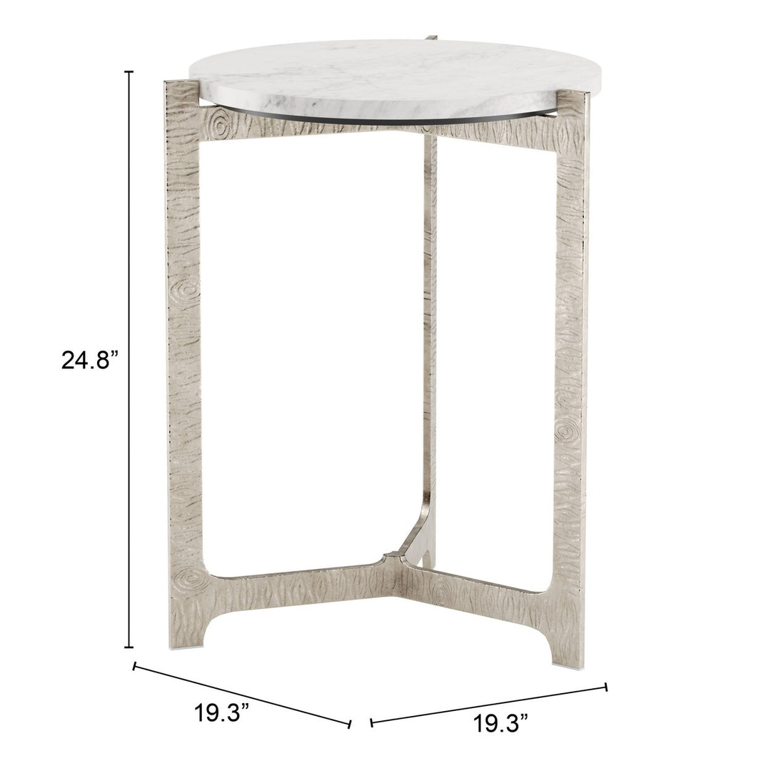 Barmas Side Table White Silver Marble Top Cast Aluminum Base Modern Furniture Image 7