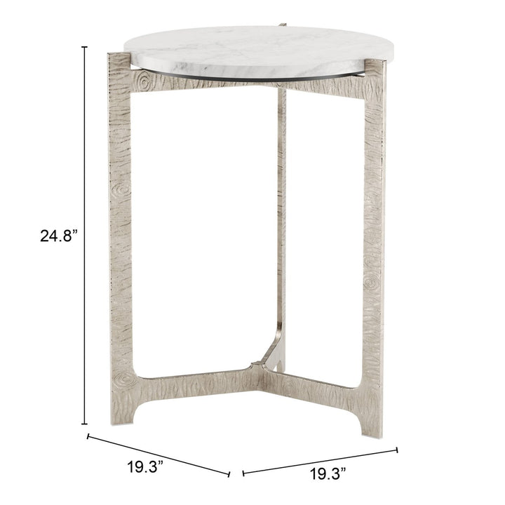 Barmas Side Table White Silver Marble Top Cast Aluminum Base Modern Furniture Image 7