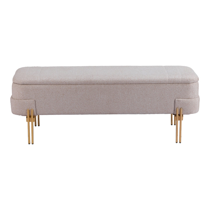 Lebreton Storage Bench Oatmeal Beige Plush Velvet Hidden Storage Steel Legs Image 3