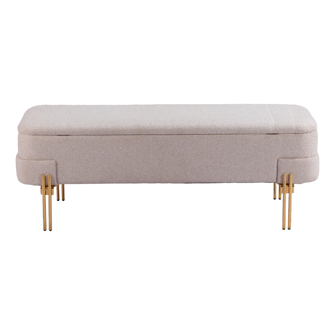 Lebreton Storage Bench Oatmeal Beige Plush Velvet Hidden Storage Steel Legs Image 4