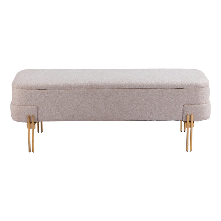 Lebreton Storage Bench Oatmeal Beige Plush Velvet Hidden Storage Steel Legs Image 4