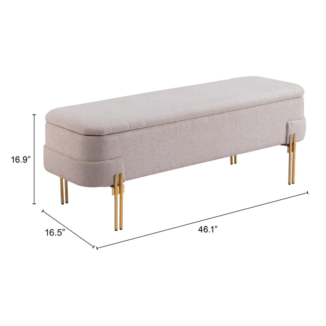 Lebreton Storage Bench Oatmeal Beige Plush Velvet Hidden Storage Steel Legs Image 8