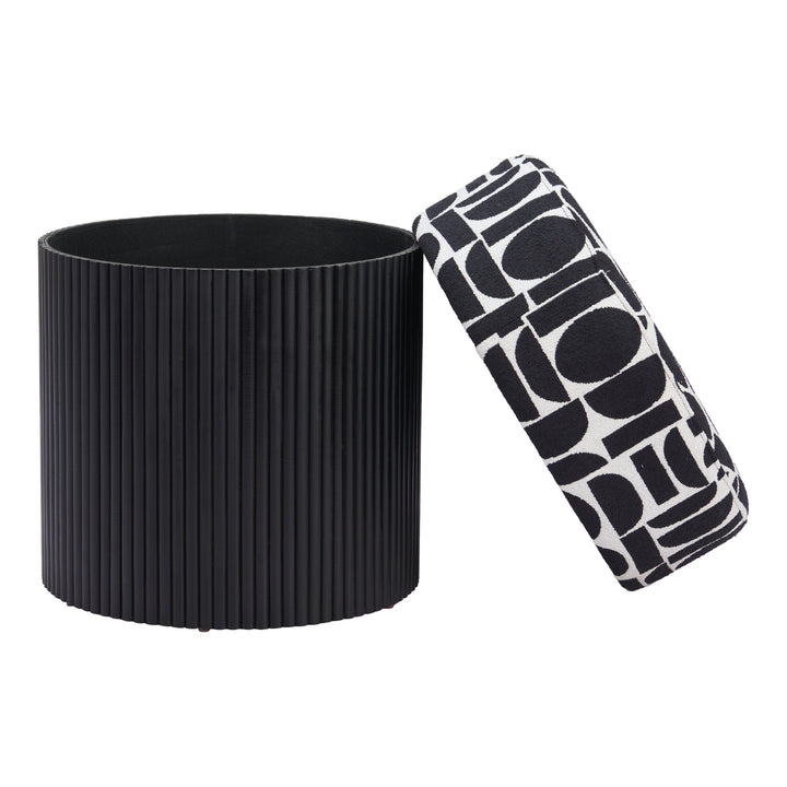 Boto Storage Ottoman Black and White Plush Fabric Durable Wood Modern Design Image 5