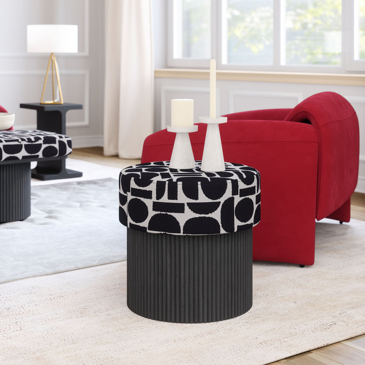 Boto Storage Ottoman Black and White Plush Fabric Durable Wood Modern Design Image 9