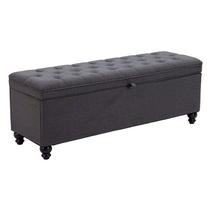 Halifax Storage Bench Gravel Gray Velvet Modern Design with Storage Space Image 1