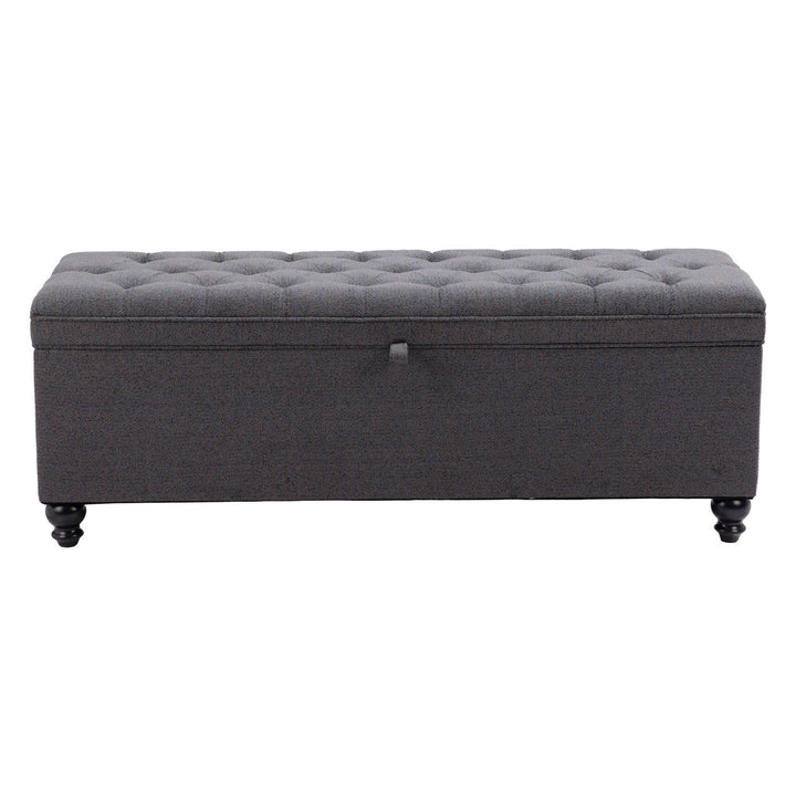 Halifax Storage Bench Gravel Gray Velvet Modern Design with Storage Space Image 3