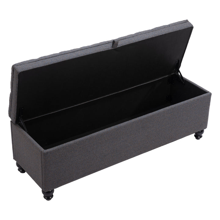 Halifax Storage Bench Gravel Gray Velvet Modern Design with Storage Space Image 5