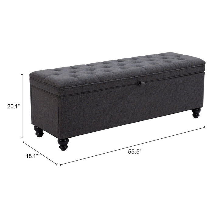 Halifax Storage Bench Gravel Gray Velvet Modern Design with Storage Space Image 7