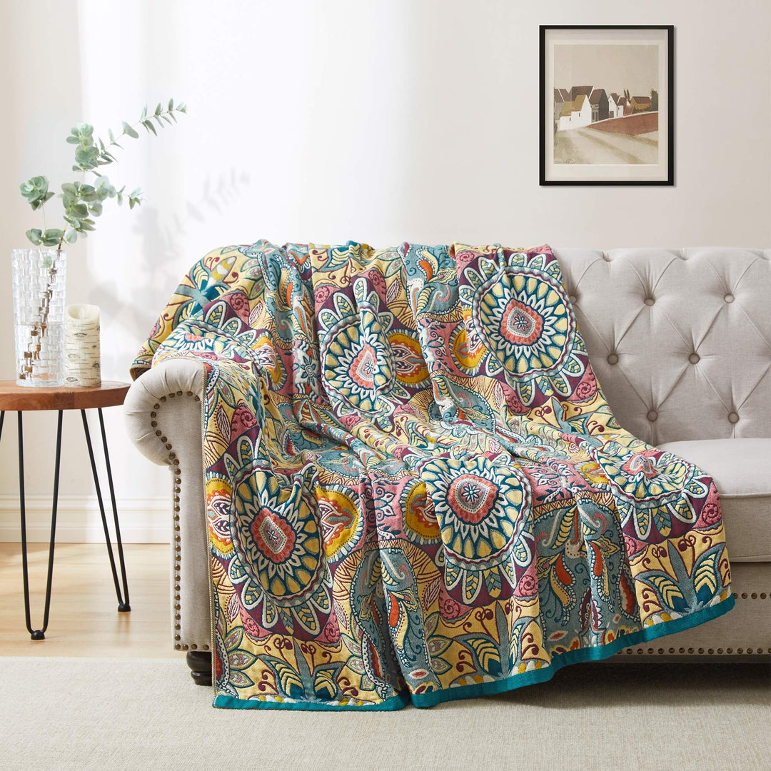 Luxury Muslin Cotton Blanket Throw All Season for Bed Sofa Couch, Breathable and Lightweight Thin Blanket for Image 4