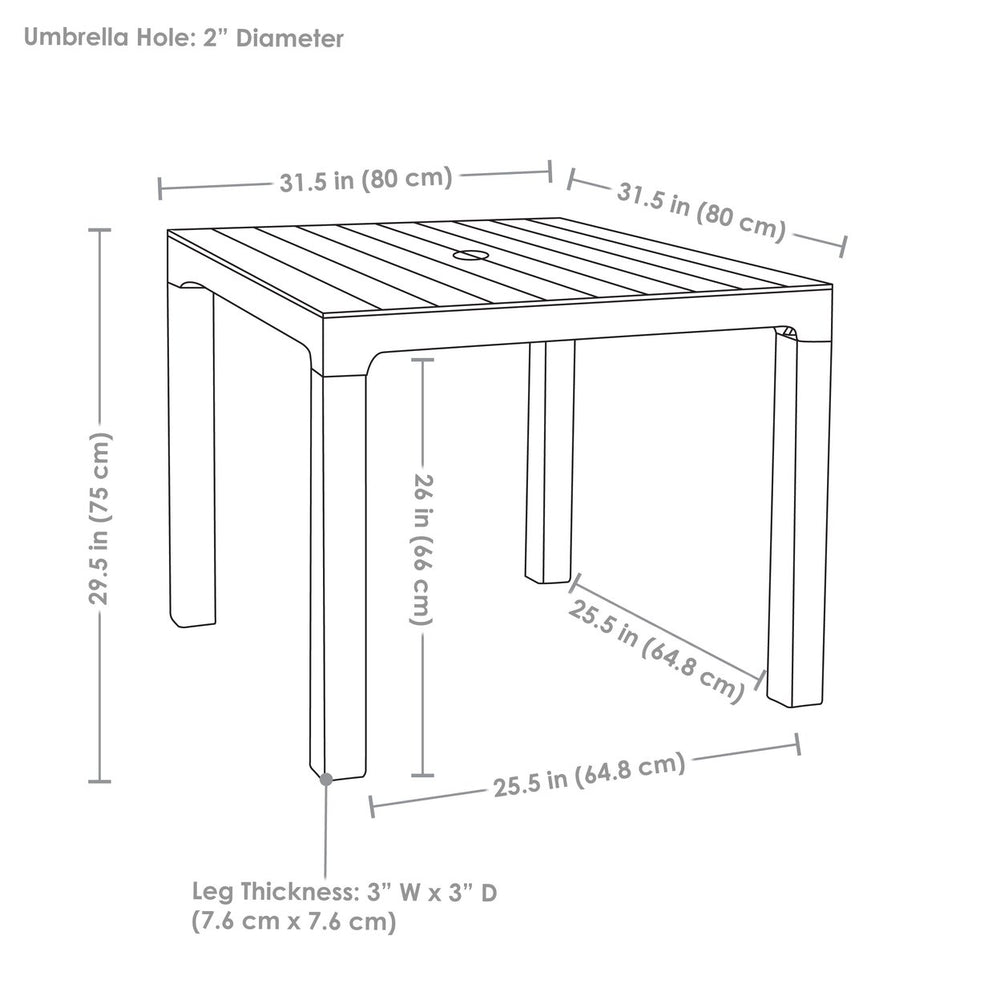 Sunnydaze Square Polypropylene Outdoor Dining Table - Champagne - 29.5 in Image 2