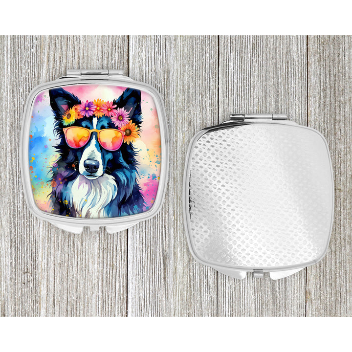 Border Collie Hippie Dawg Compact Mirror Image 4