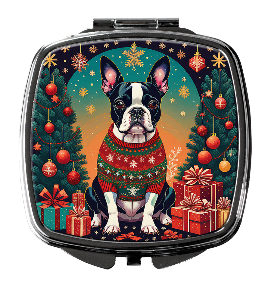 Boston Terrier Christmas Compact Mirror Image 1