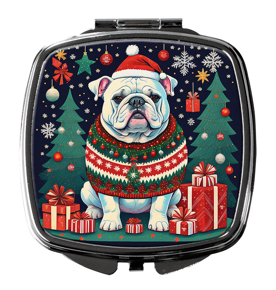 White English Bulldog Christmas Compact Mirror Image 1