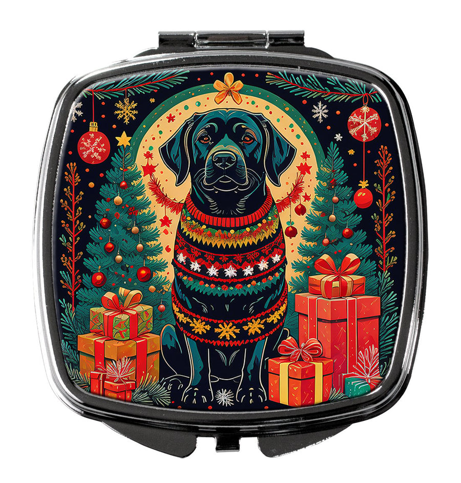 Black Labrador Retriever Christmas Compact Mirror Image 1