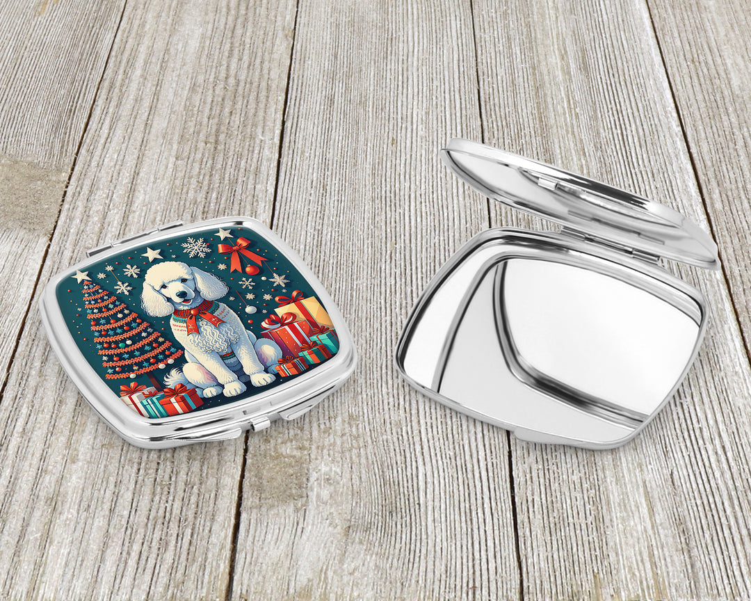 White Poodle Christmas Compact Mirror Image 3