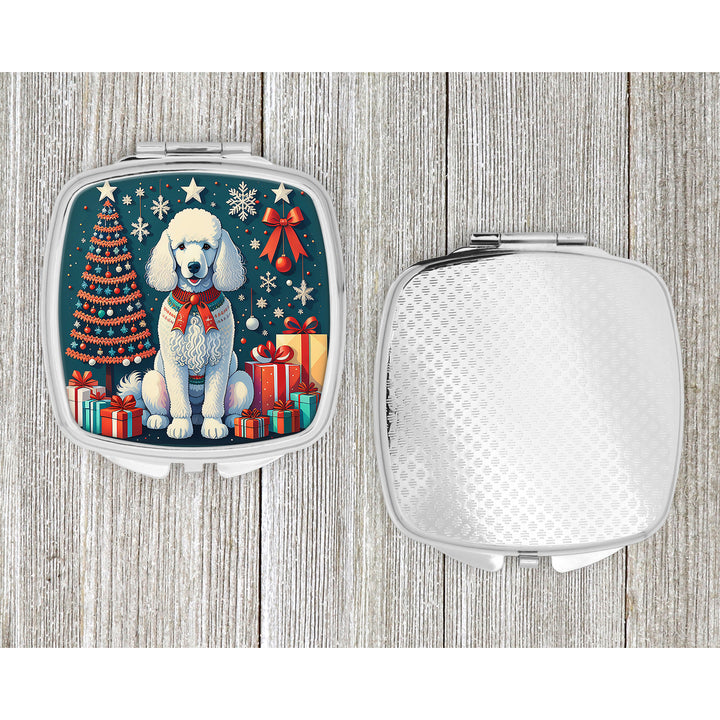 White Poodle Christmas Compact Mirror Image 4