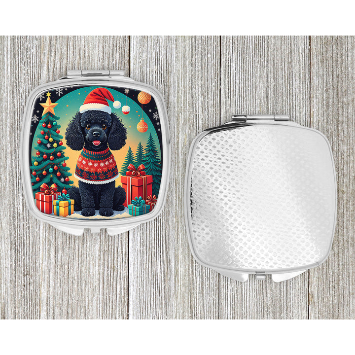 Black Toy Poodle Christmas Compact Mirror Image 4