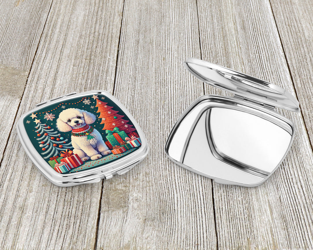 White Toy Poodle Christmas Compact Mirror Image 3