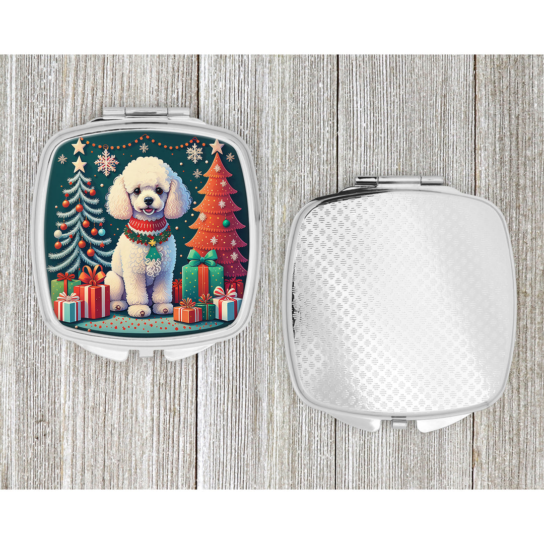 White Toy Poodle Christmas Compact Mirror Image 4