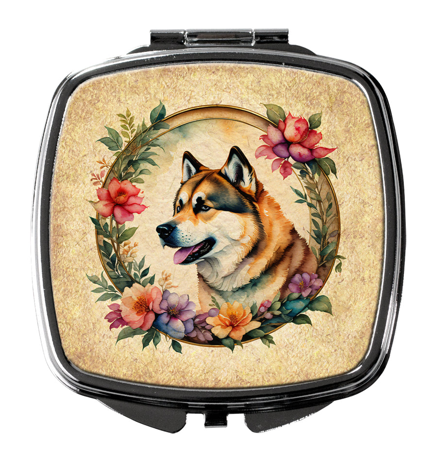 Akita and Flowers Compact Mirror Image 1