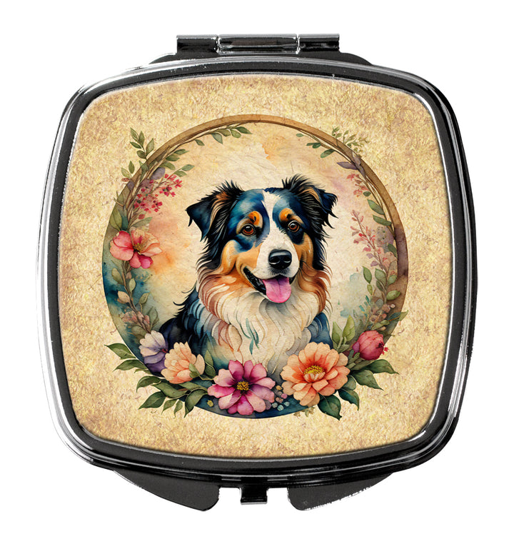 Australian Shepherd and Flowers Compact Mirror Image 1