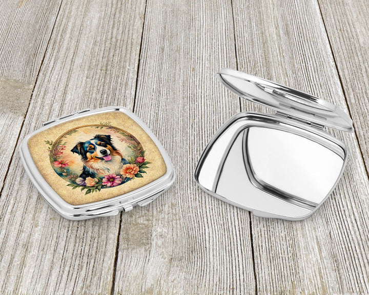 Australian Shepherd and Flowers Compact Mirror Image 3