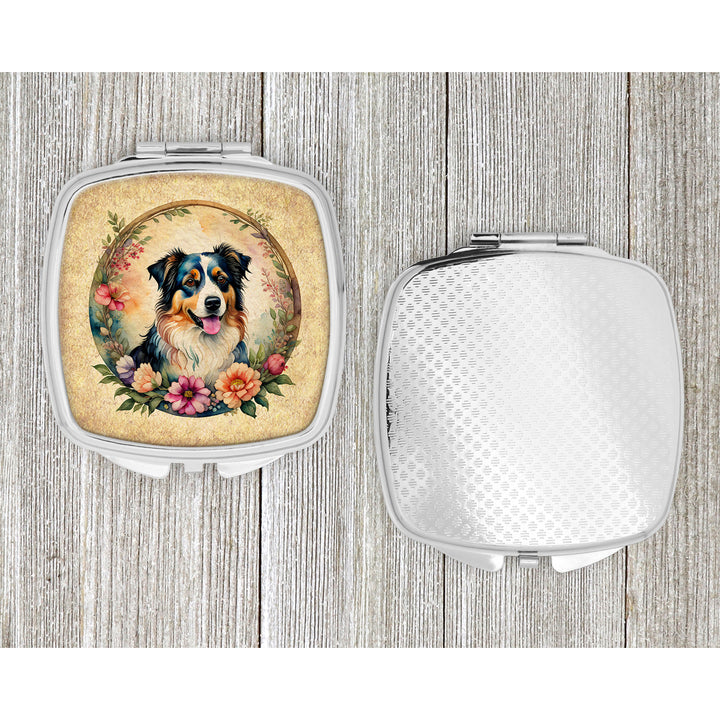 Australian Shepherd and Flowers Compact Mirror Image 4