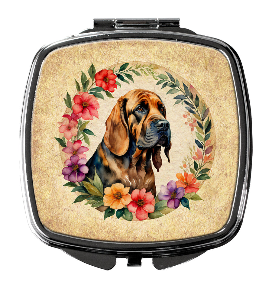 Bloodhound and Flowers Compact Mirror Image 1