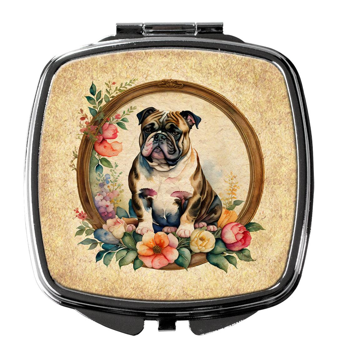 English Bulldog and Flowers Compact Mirror Image 1