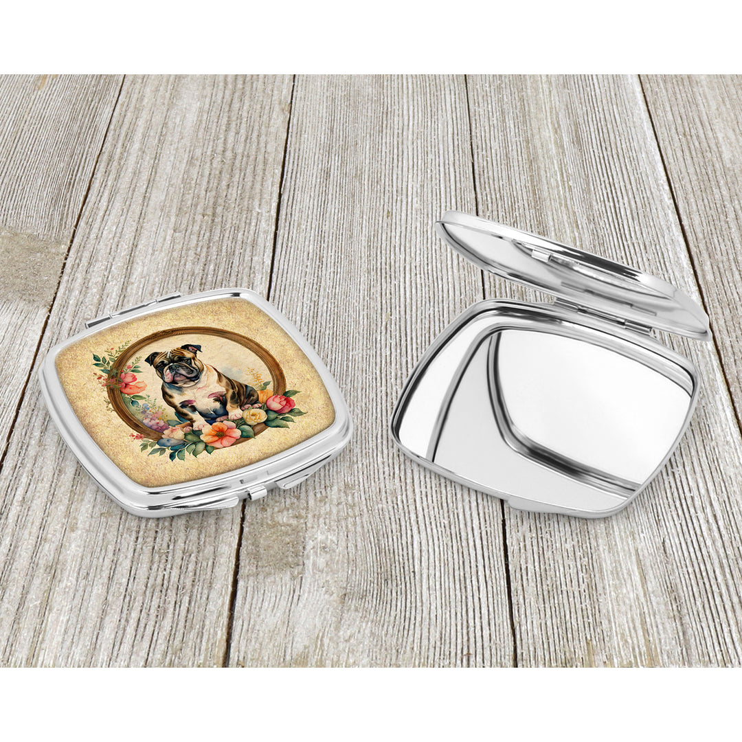 English Bulldog and Flowers Compact Mirror Image 3