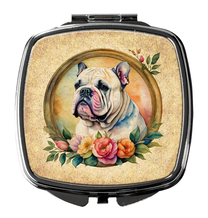 English Bulldog and Flowers Compact Mirror Image 1