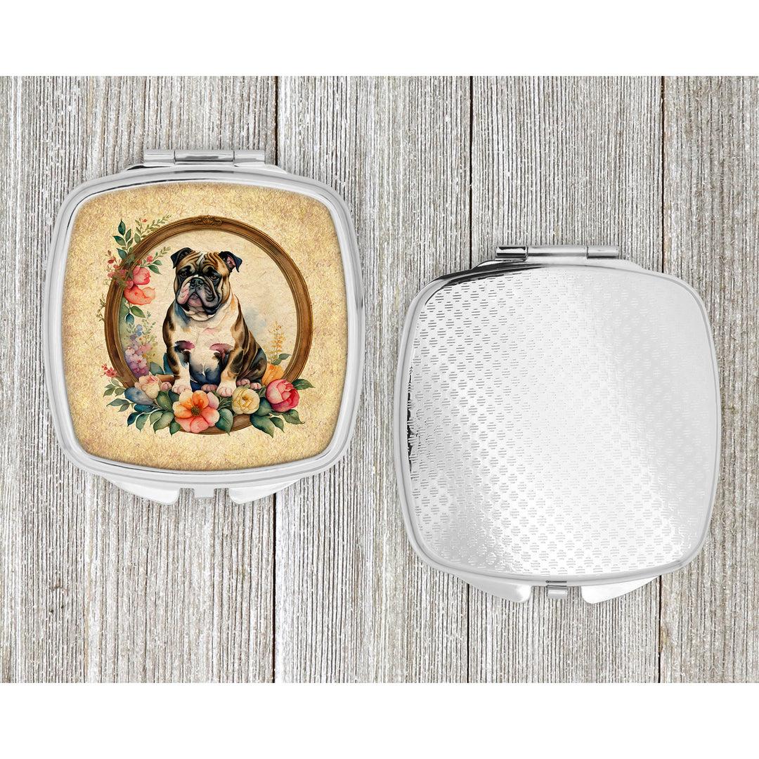 English Bulldog and Flowers Compact Mirror Image 4