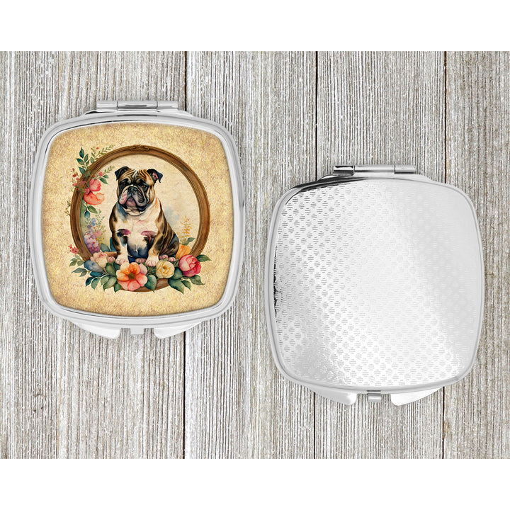 English Bulldog and Flowers Compact Mirror Image 4