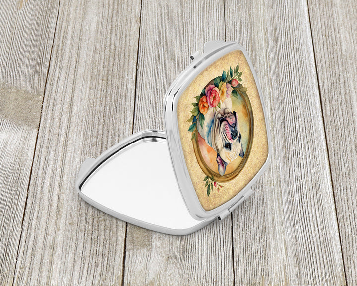 English Bulldog and Flowers Compact Mirror Image 2