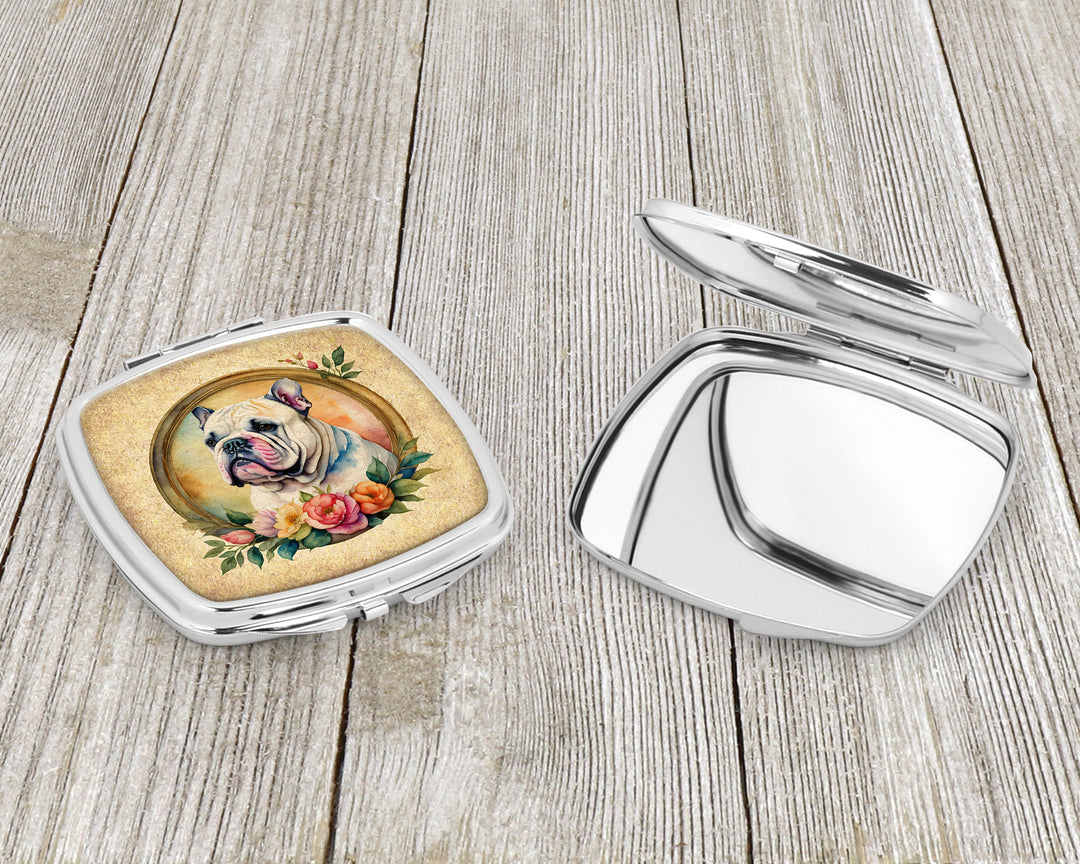 English Bulldog and Flowers Compact Mirror Image 3