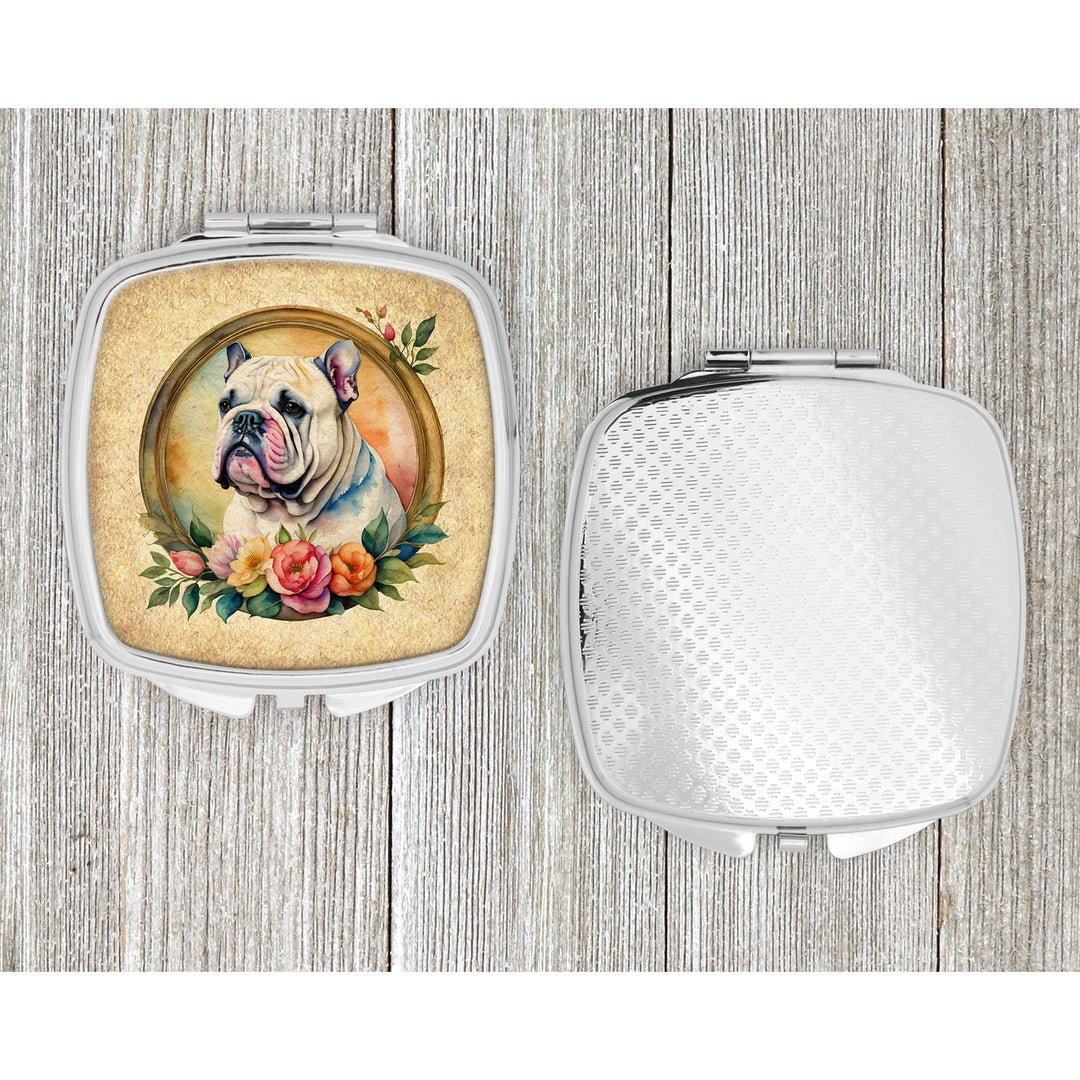 English Bulldog and Flowers Compact Mirror Image 4