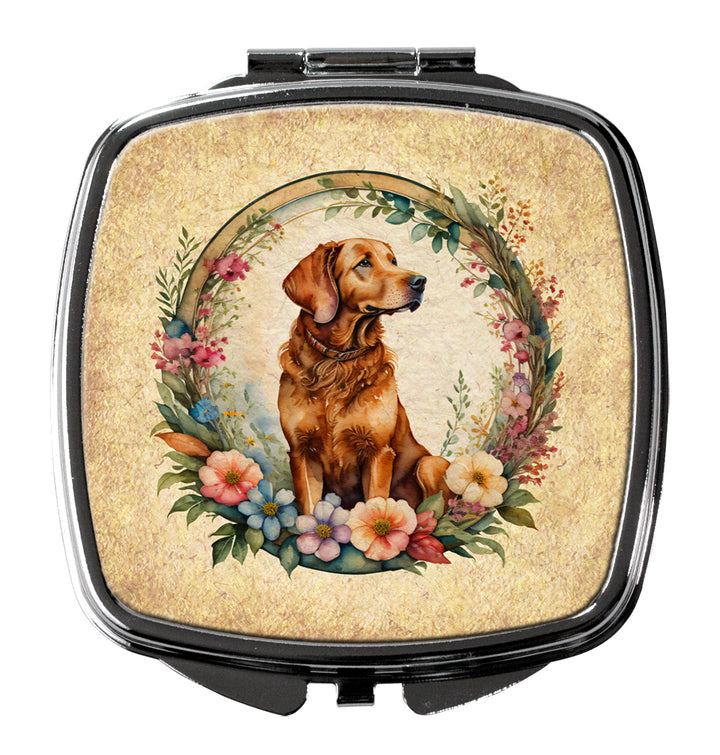 Chesapeake Bay Retriever and Flowers Compact Mirror Image 1