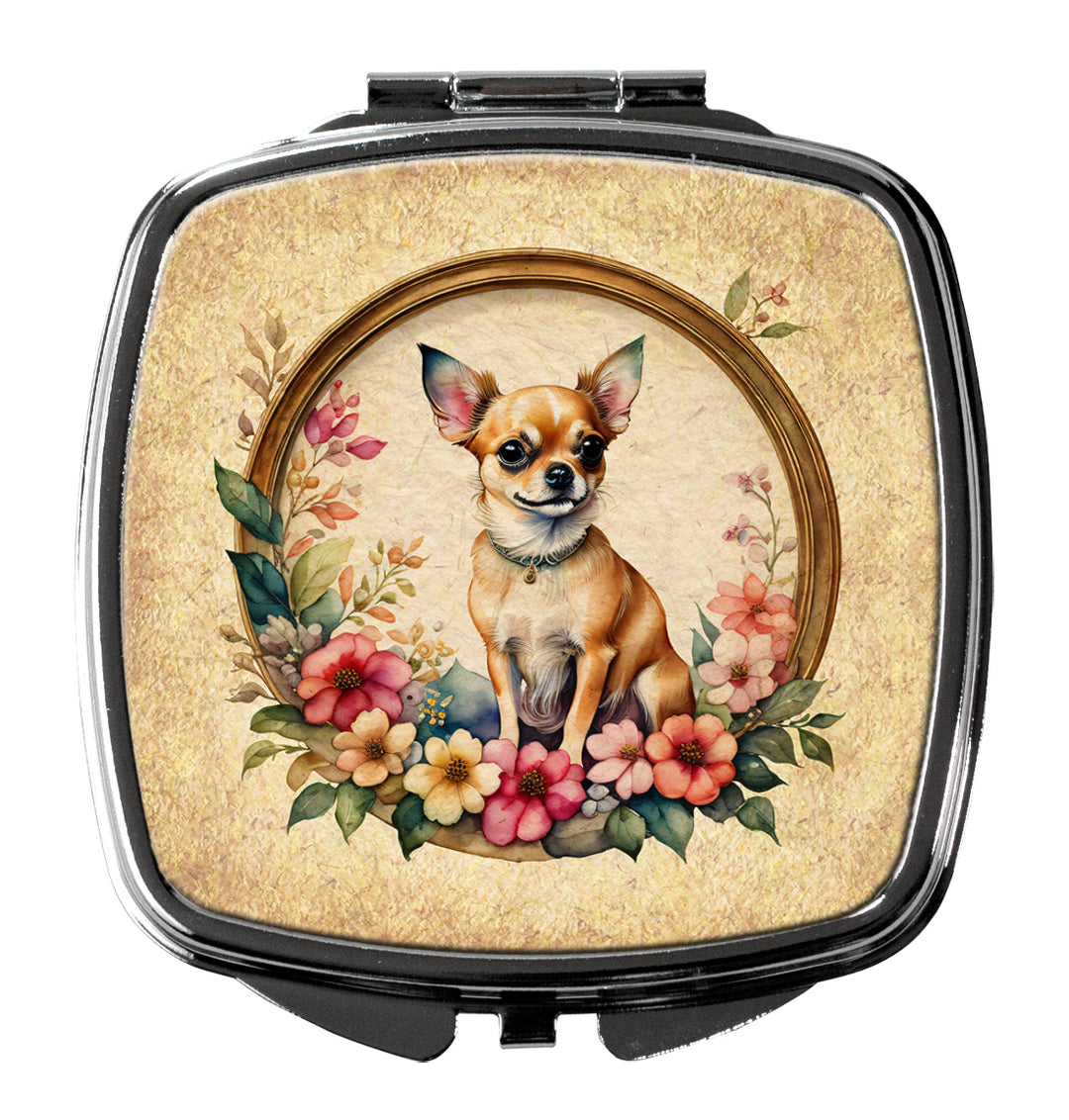 Chihuahua and Flowers Compact Mirror Image 1