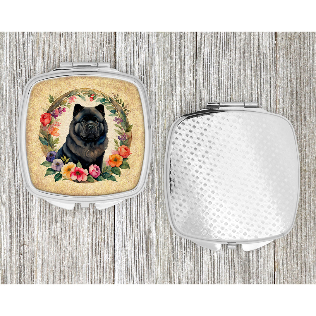 Black Chow Chow and Flowers Compact Mirror Image 4