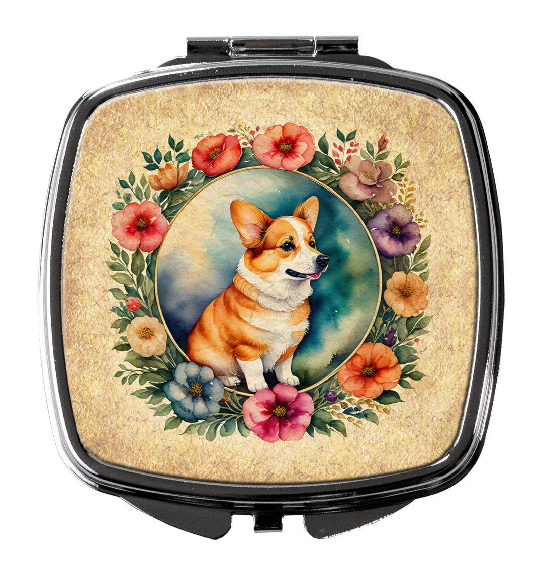 Corgi and Flowers Compact Mirror Image 1