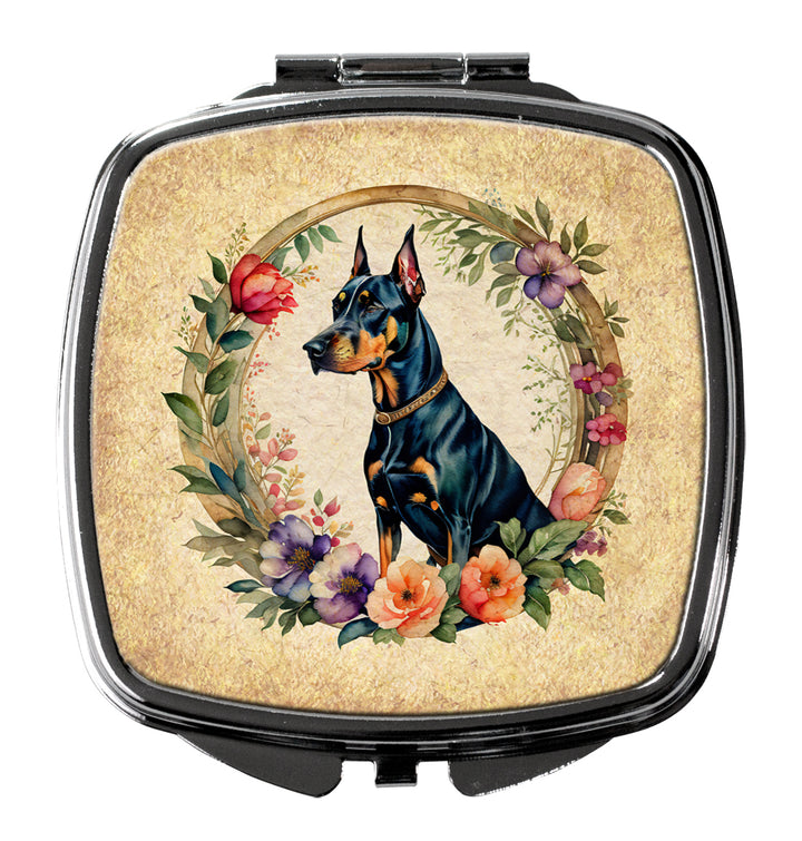 Doberman Pinscher and Flowers Compact Mirror Image 1