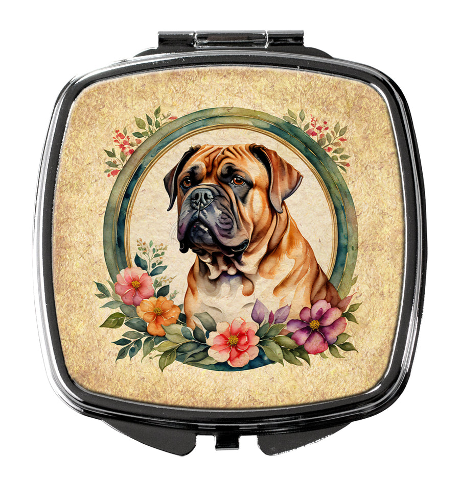 Dogue de Bordeaux and Flowers Compact Mirror Image 1